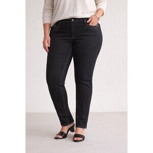 New Lane Bryant Black Rhinestone Jeans Skinny Womens Size 28 Bling Slim Leg